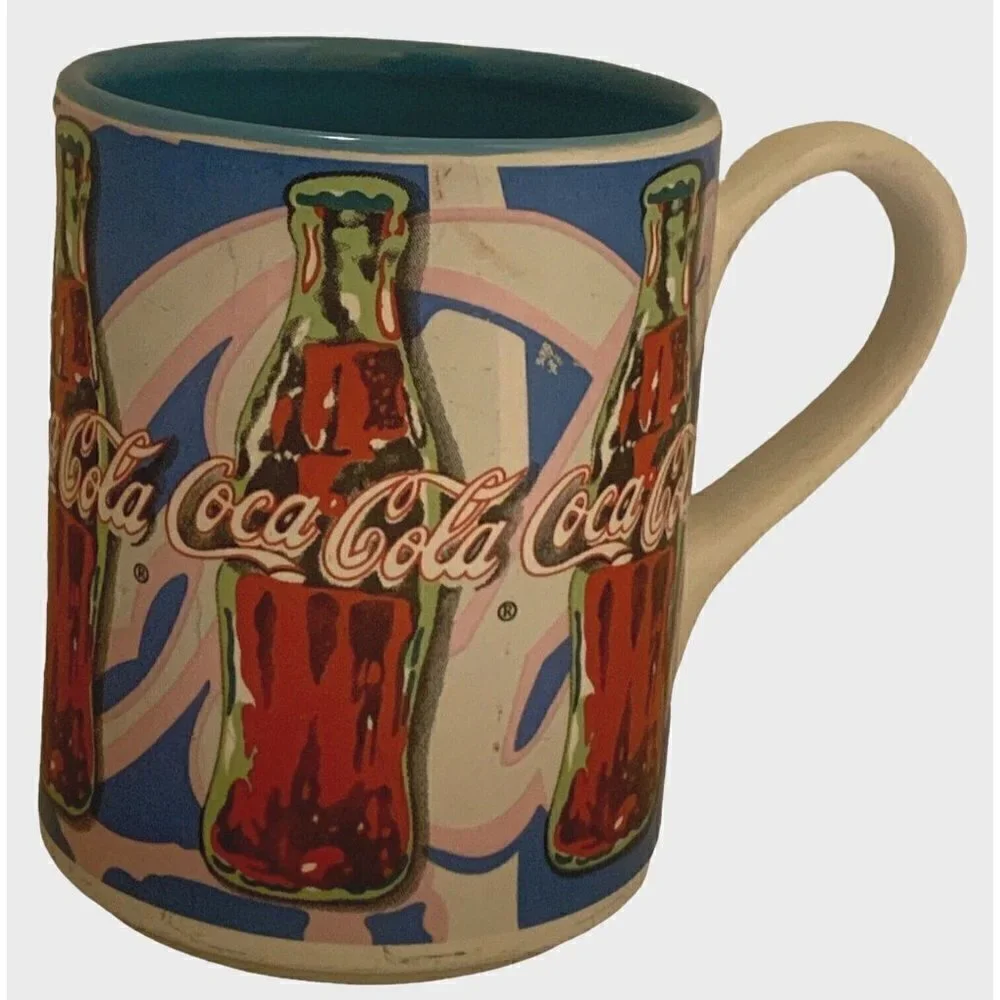 2003 Coca Cola Blue Coffee Mug With Coke Bottles By Gibson
